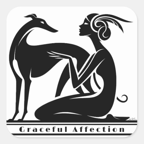 Greyhound And Woman Art Deco Style Square Sticker