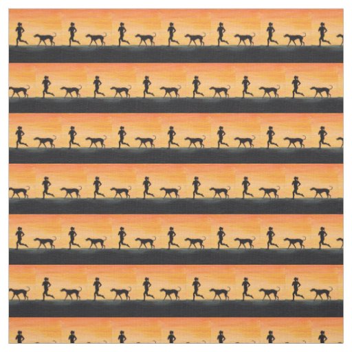 Greyhound and Woman Jogger Dog Art Fabric