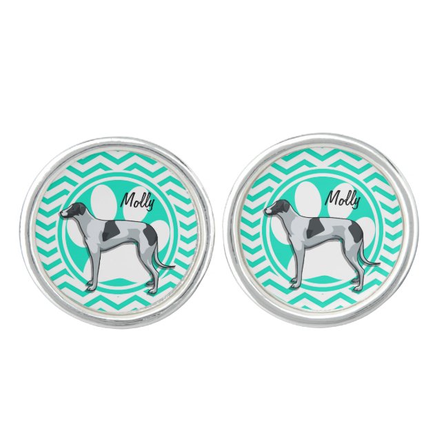 Greyhound; Aqua Green Chevron Cufflinks (Front)