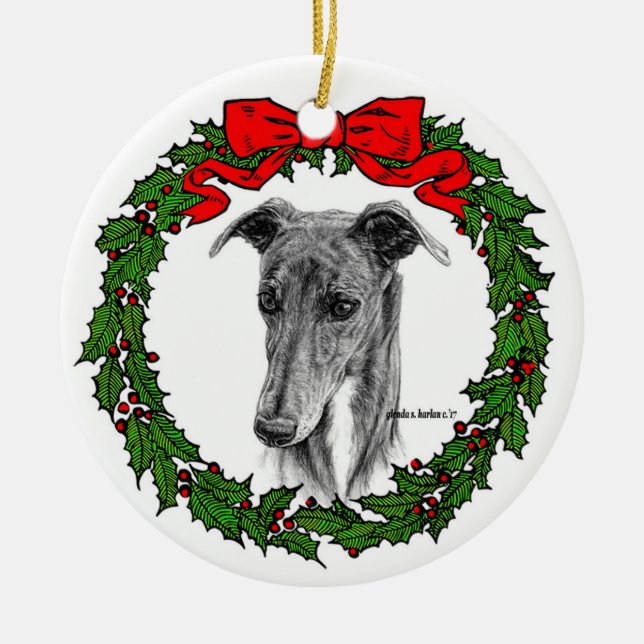 Greyhound Art by Glenda S. Harlan Ceramic Ornament (Front)