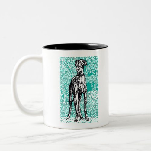 Greyhound Black Line Green Background Moriz Jung Two_Tone Coffee Mug