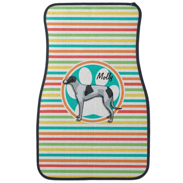 Greyhound; Bright Rainbow Stripes Car Floor Mat (Front)