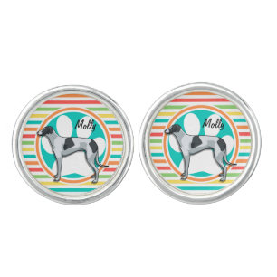 Greyhound; Bright Rainbow Stripes Cufflinks