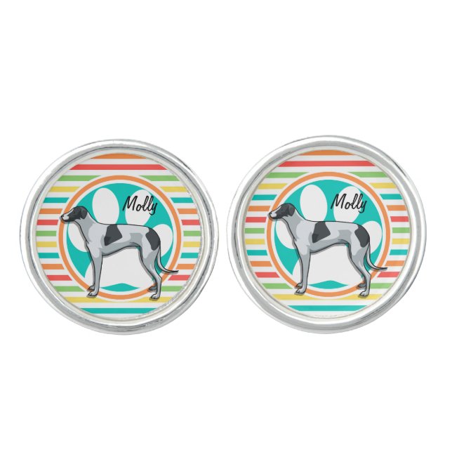 Greyhound; Bright Rainbow Stripes Cufflinks (Front)