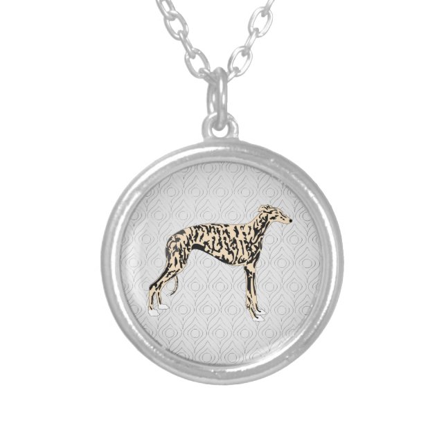 Greyhound Brindle  Dog Silver Plated Necklace (Front)