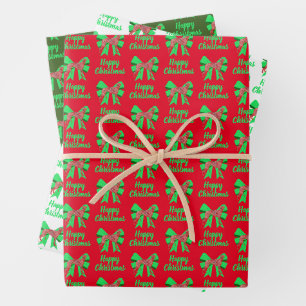 Greyhound Christmas Dog & Green Bow 3 Color Wrapping Paper Sheets