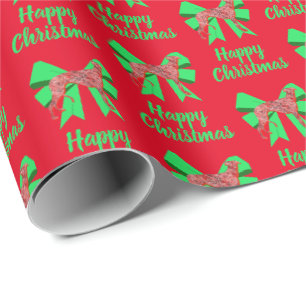 Greyhound Christmas Dog & Green Bow Red Wrapping Paper