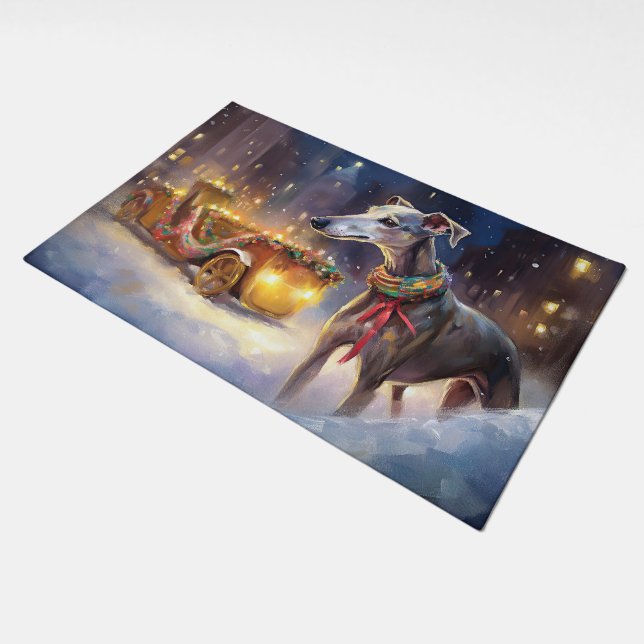 Greyhound Christmas Festive Season  Doormat (Angled)