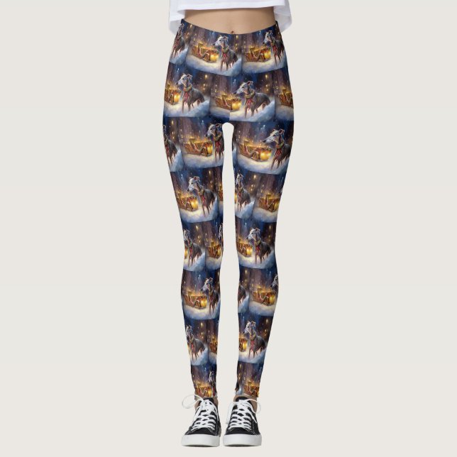 Greyhound Christmas Festive Season  Leggings (Front)