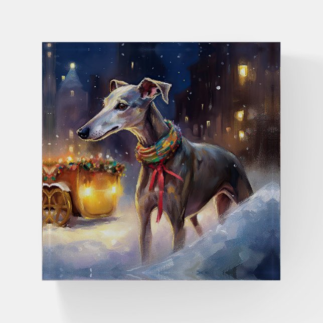 Greyhound Christmas Festive Season  Paperweight (Front)