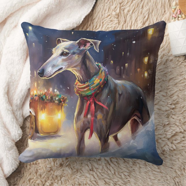 Greyhound Christmas Festive Season  Throw Pillow (Blanket)