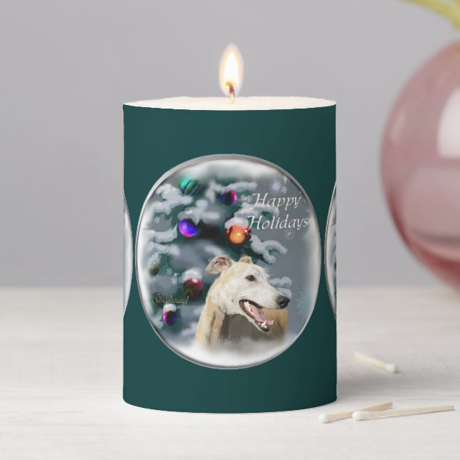 Greyhound Christmas Gifts Pillar Candle (In Situ)