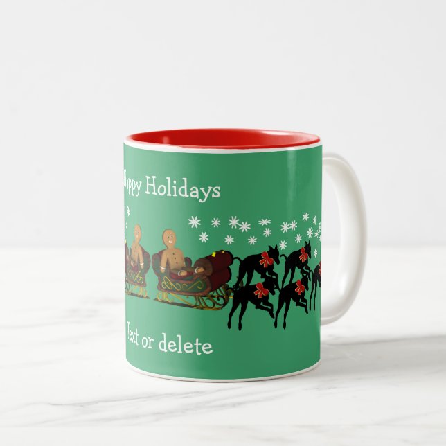 Greyhound Christmas Holiday Personalized Two-Tone Coffee Mug (Front Right)