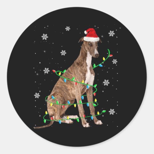 greyhound christmas light cute santa greyhound classic round sticker