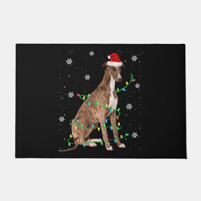 greyhound christmas light cute santa greyhound doormat (Front)