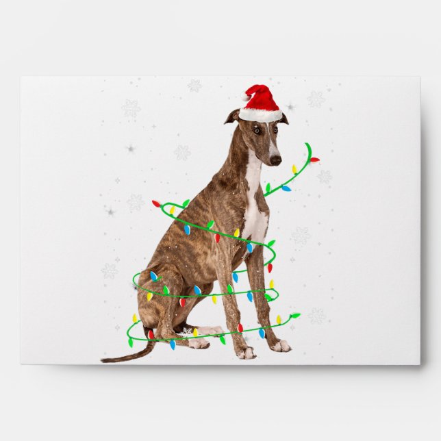 greyhound christmas light cute santa greyhound envelope (Front)