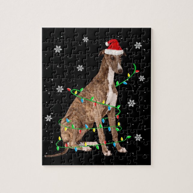 greyhound christmas light cute santa greyhound jigsaw puzzle (Vertical)