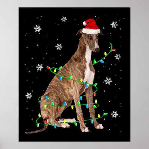 greyhound christmas light cute santa greyhound poster
