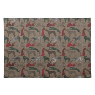 Greyhound Christmas Plaid Burlap Cloth Placemat