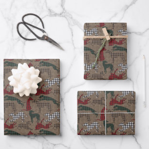 Greyhound Christmas Plaid Burlap Wrapping Paper