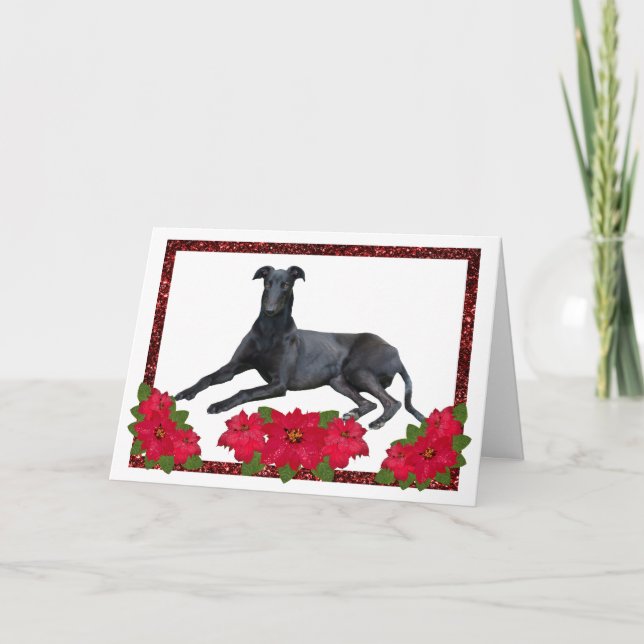 Greyhound Christmas Poinsettia Holiday Card (Front)