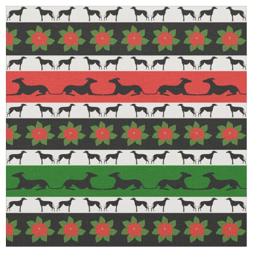 Greyhound Christmas Silhouettes Fabric