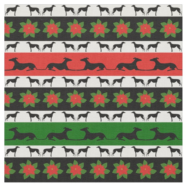 Greyhound Christmas Silhouettes Fabric (Close Up)