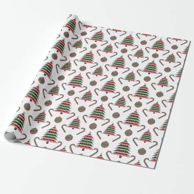 Greyhound Christmas Tree Candy Cane Bauble Wrapping Paper (Unrolled)