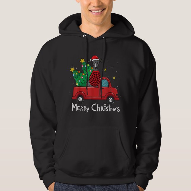 Greyhound Christmas Truck Tree Mom Dad Xmas Dog Hoodie (Front)