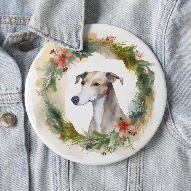 Greyhound Christmas Wreath Festive Pup  Button (In Situ)