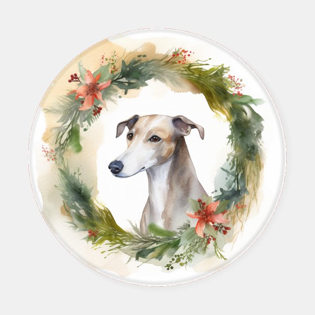 Greyhound Christmas Wreath Festive Pup  Coaster Set (Single)