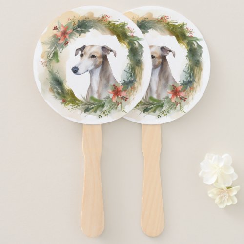 Greyhound Christmas Wreath Festive Pup  Hand Fan