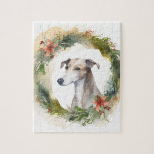 Greyhound Christmas Wreath Festive Pup Jigsaw Puzzle