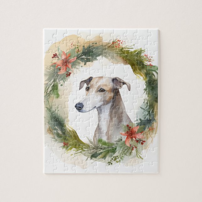 Greyhound Christmas Wreath Festive Pup  Jigsaw Puzzle (Vertical)