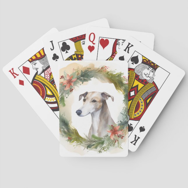 Greyhound Christmas Wreath Festive Pup  Poker Cards (Back)
