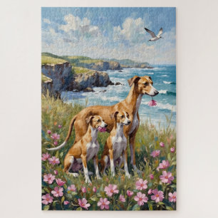 Greyhound Coastal Meadow Art Jigsaw Puzzle
