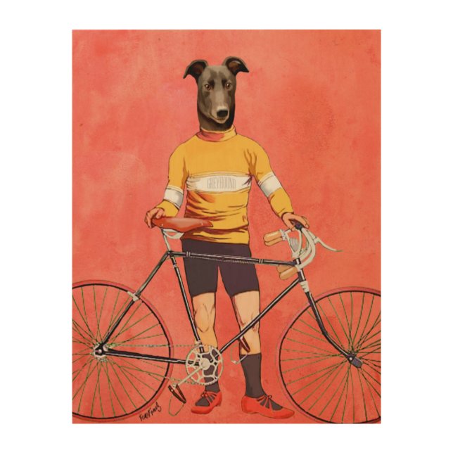 Greyhound Cyclist Wood Wall Art (Front)