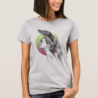 Greyhound dog and woman portrait drawing art