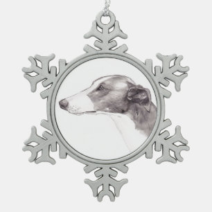Greyhound Dog Art Snowflake Ornament