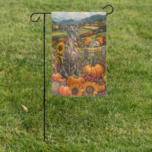 Greyhound Dog Autumn Harvest Thanksgiving Garden Flag