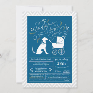Greyhound Dog Baby Shower Boy Blue Invitation