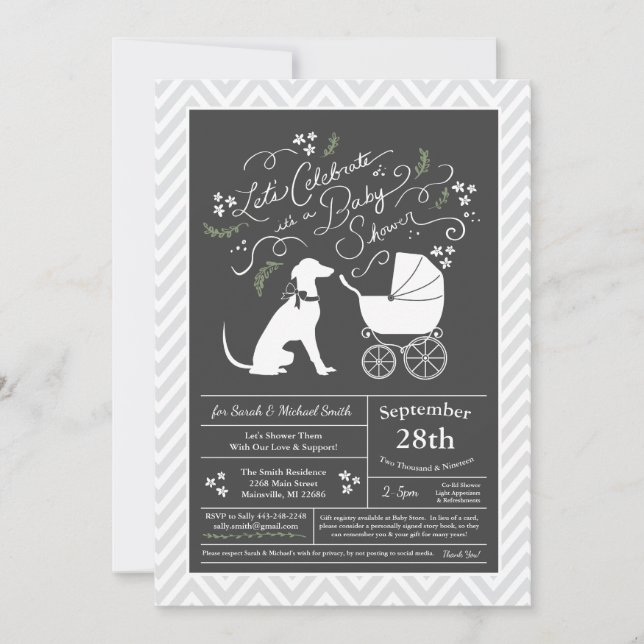 Greyhound Dog Baby Shower Gender Neutral Invitation (Front)