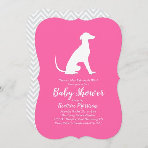Greyhound Dog Baby Shower Girl Pink Invitation
