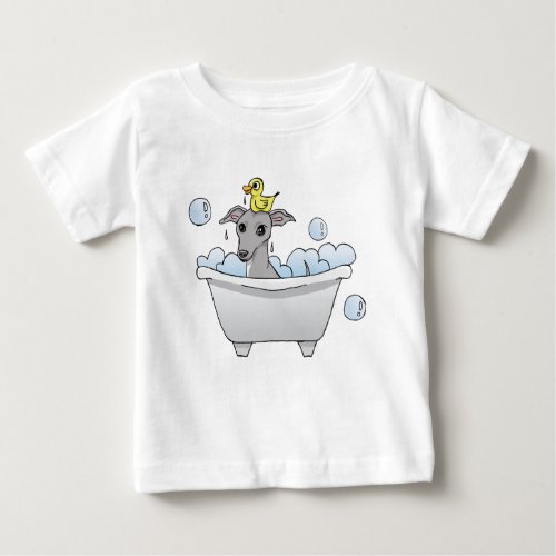 Greyhound Dog Cartoon Bath Time Baby T_Shirt