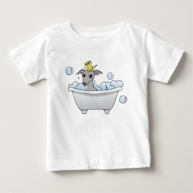 Greyhound Dog Cartoon, Bath Time Baby T-Shirt (Front)