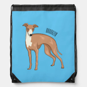 Greyhound dog cartoon illustration drawstring bag