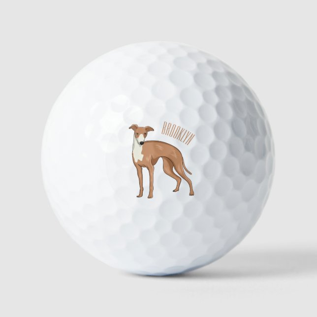 Greyhound dog cartoon illustration golf balls (Front)