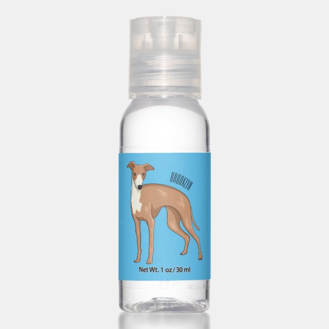 Greyhound dog cartoon illustration hand sanitizer (Front)