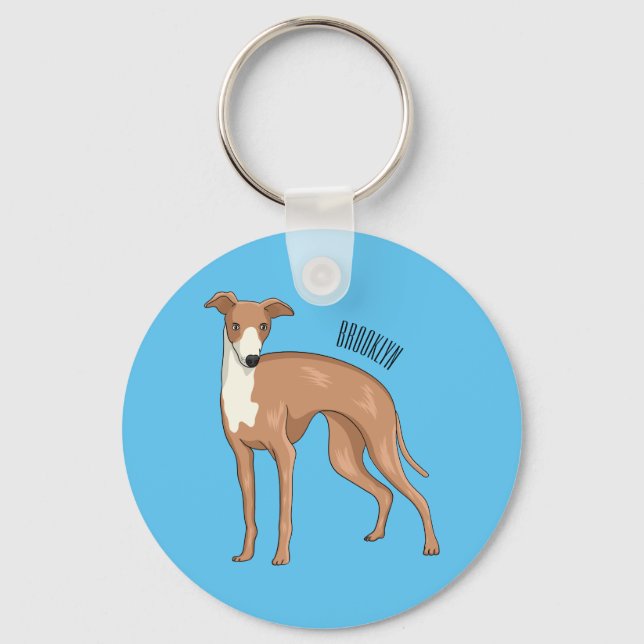 Greyhound dog cartoon illustration  keychain (Front)