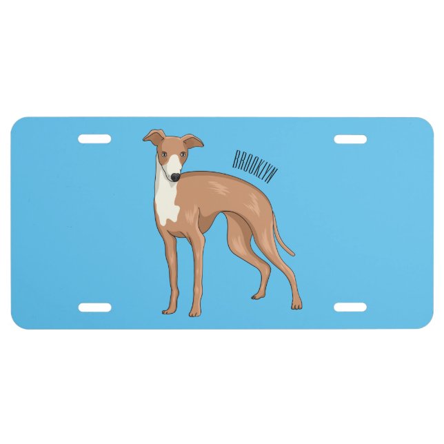 Greyhound dog cartoon illustration  license plate (Front)